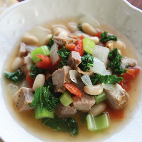 Tuscan Style Pork, Kale and Bean Soup